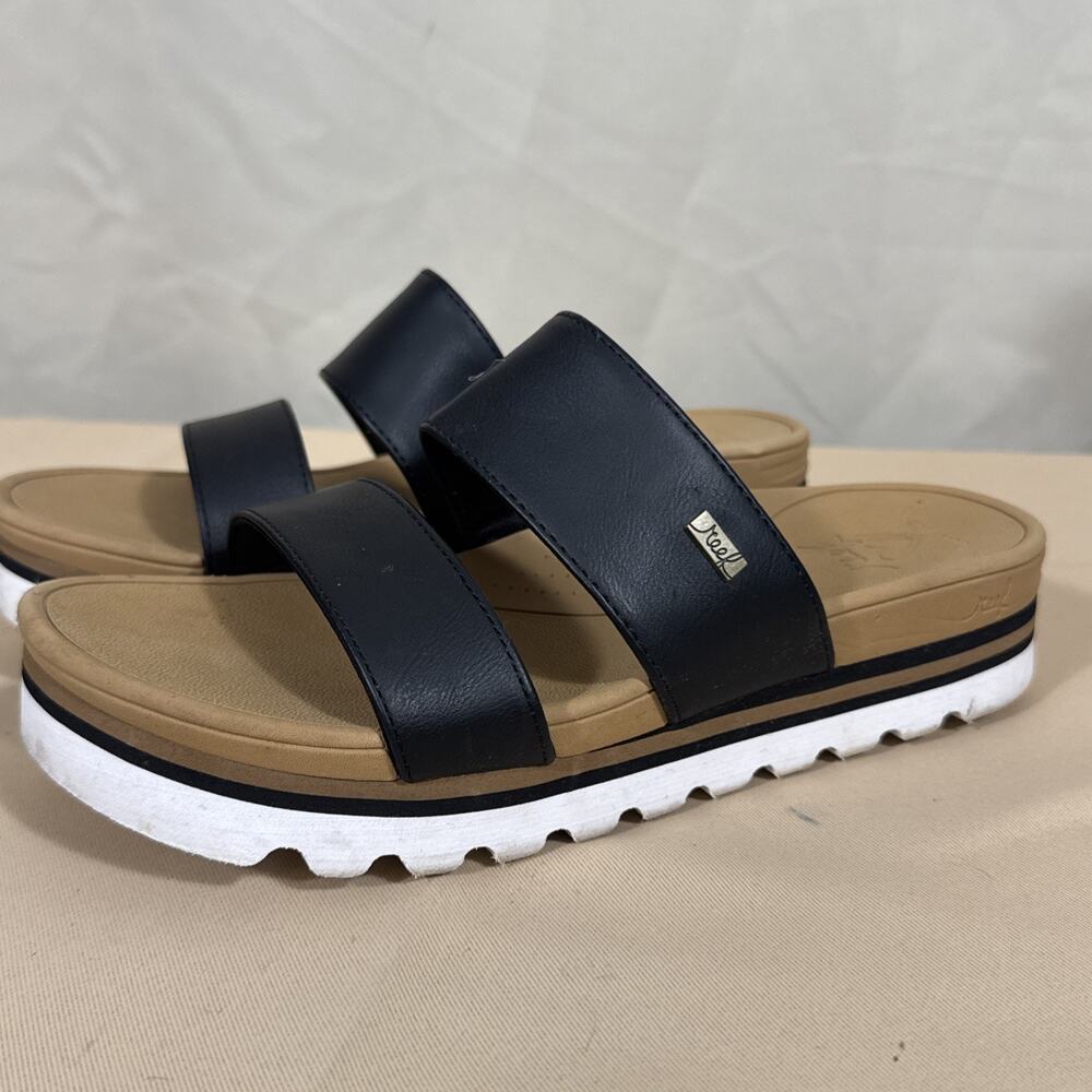 Reef Cushion Vista Hi Women’s 7 Black Platform Slide Sandals Arch Support - Picture 4 of 8